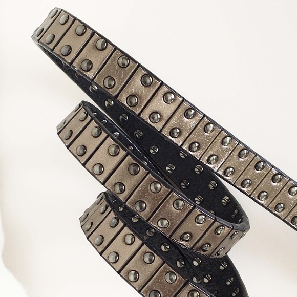 BURBERRY Metallic Studded Skinny Leather Belt - Picture 8 of 11